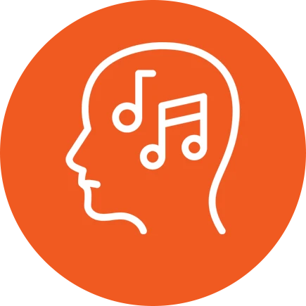 Icon of music notes inside a head